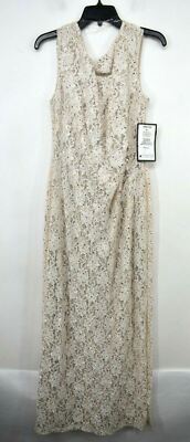 Connected Apparel Womens Sleeveless Back Zip Stretch Lace Sequined Gown Dress 10