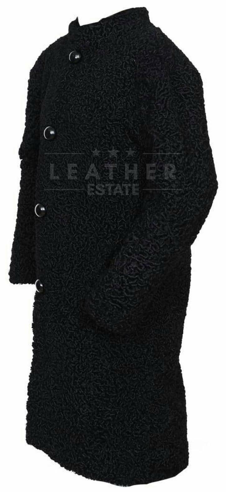 Pre-owned Leather Estate Men's Handmade Real Persian Lamb Fur Black Long Coat