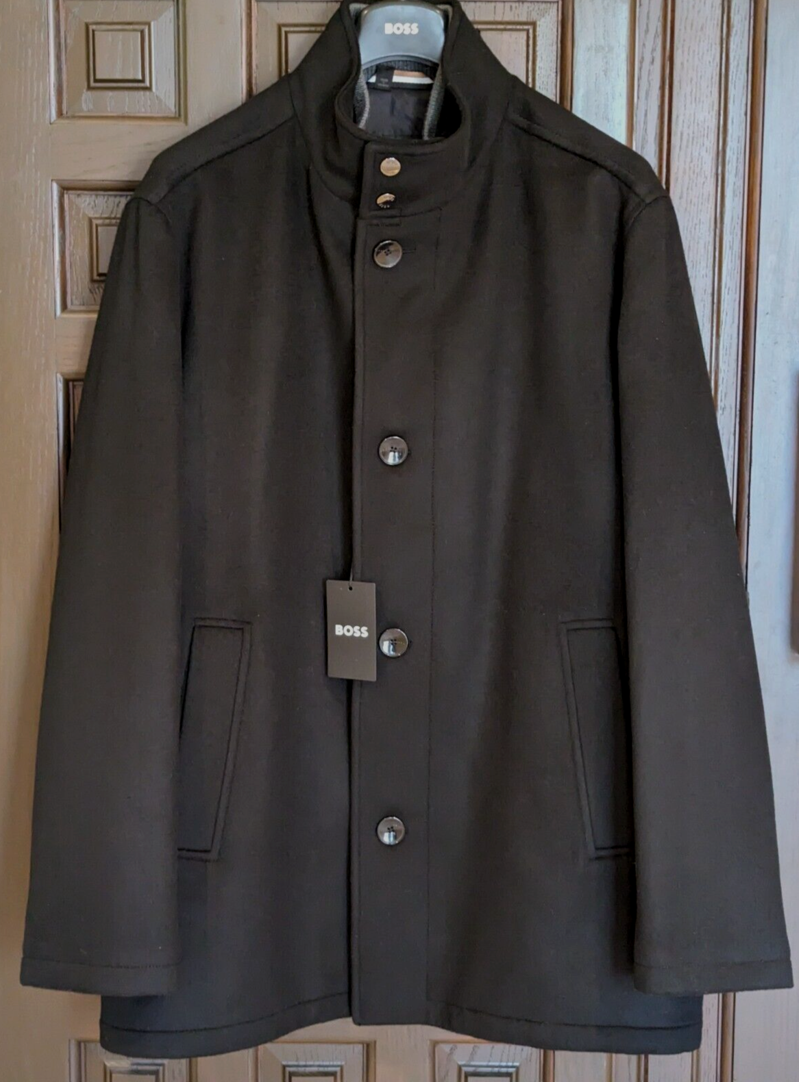 Pre-owned Hugo Boss Virgin & Wool Cashmere Coat, Relaxed Fit, Black, Size 46r - $745