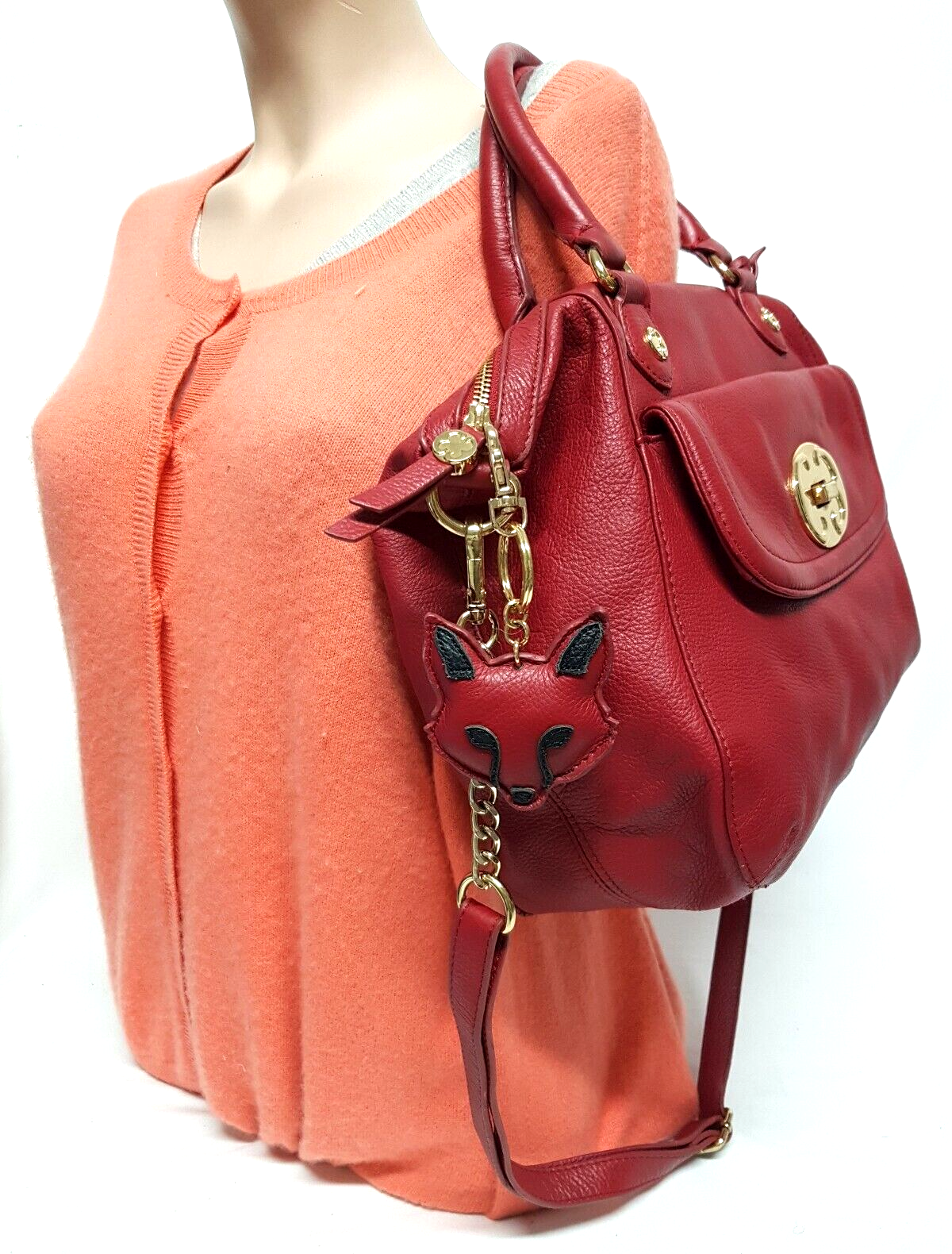 EMMA FOX RED LEATHER SATCHEL CROSSBODY SHOULDER HANDBAG