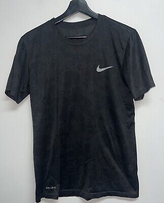 Nike Dri Fit Shirt Adult Small Black Gray Swoosh Logo Short Sleeve Athletic Mens