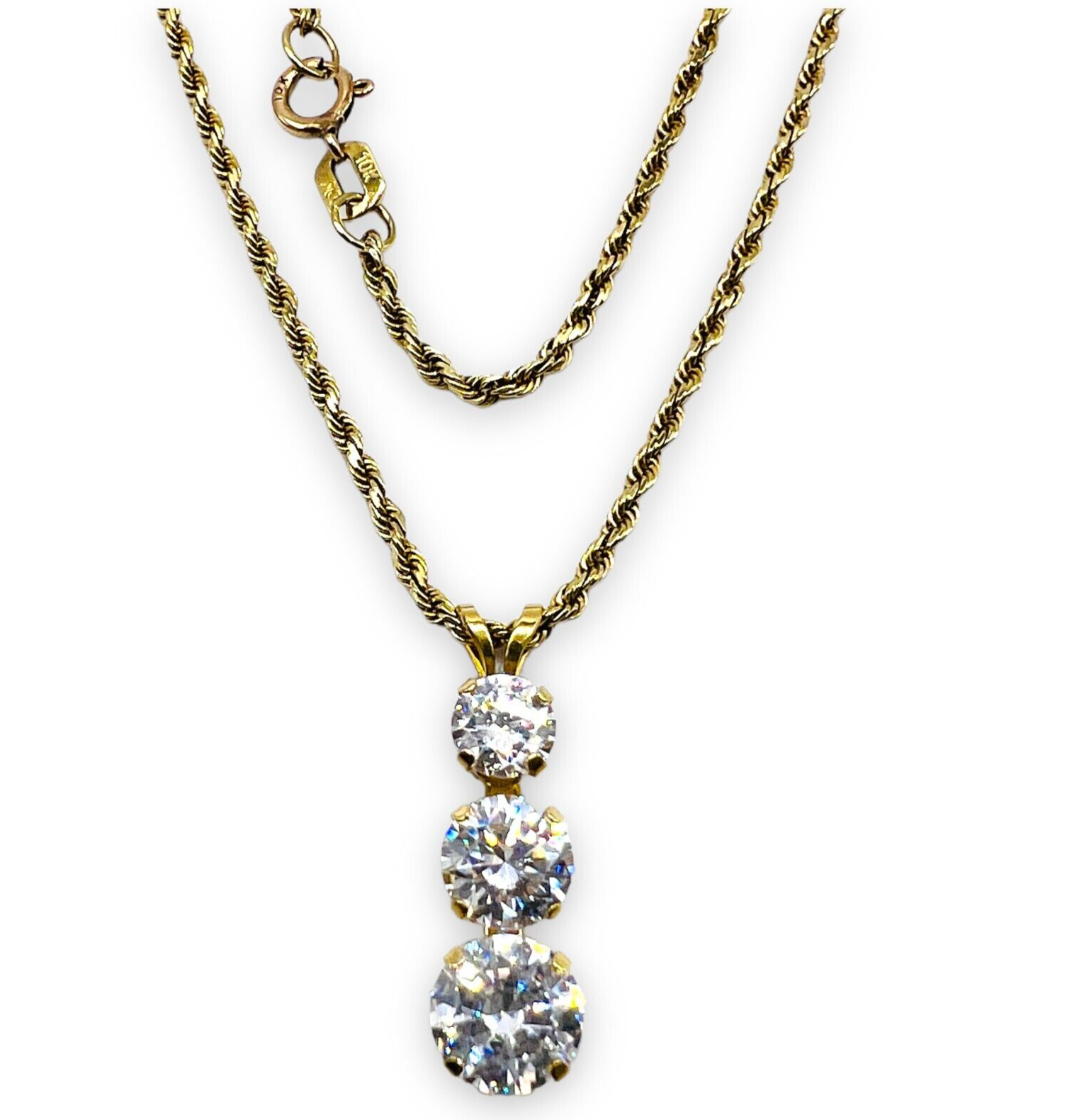 アクセサリー eL+1 stone long necklace 10k Yellow Gold CZ 3 Stone Necklace Pendant 3.90 Grams
