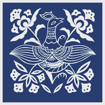 Asian Indigo Bird #4 Folk Art Design*2 DMC Colors** Counted Cross Stitch Pattern