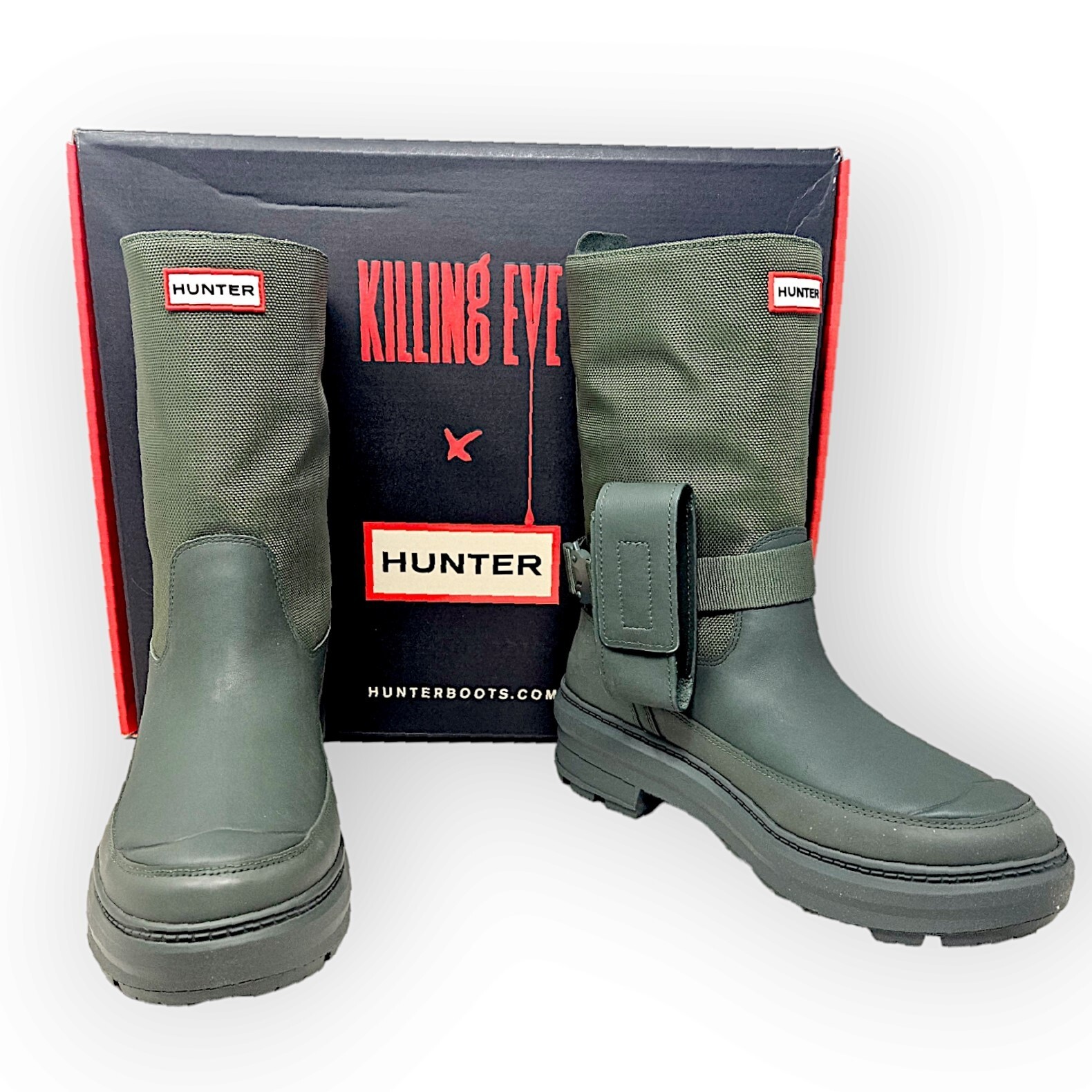 Pre-owned Hunter X ‘killing Eve' Limited Edition Women's Hunting Boots, Olive - Us Size 10 In Green