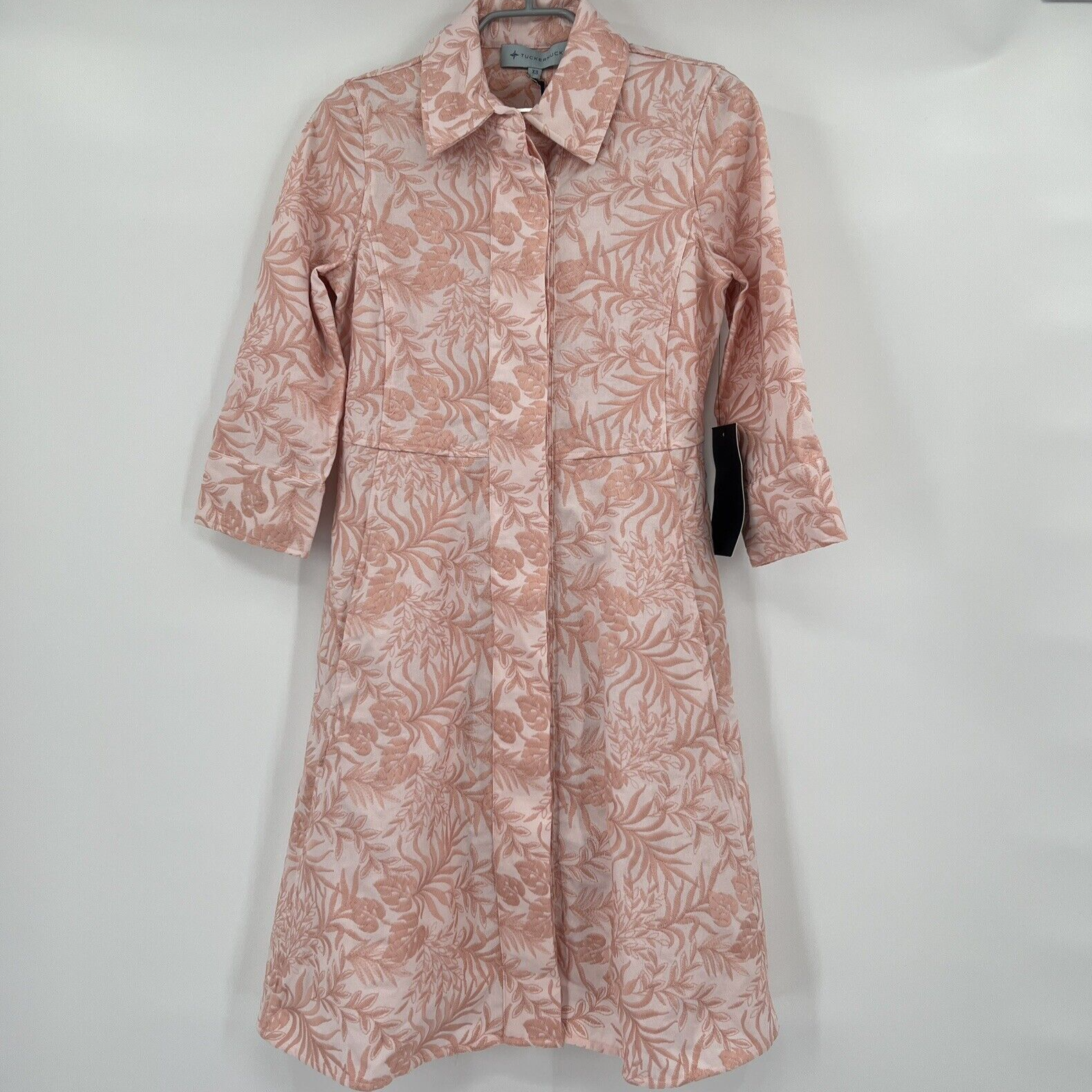 Pre-owned Tuckernuck Women's Pink Embroidered Floral Porcelain Dress Sz Xs No Belt In White