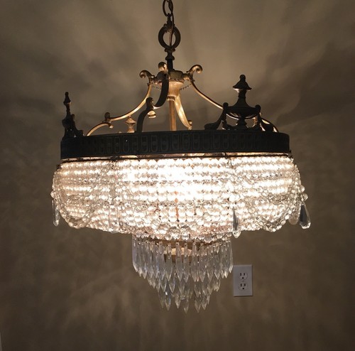 Antique French Empire Crystal Beaded Wedding Cake Chandelier 1910’s