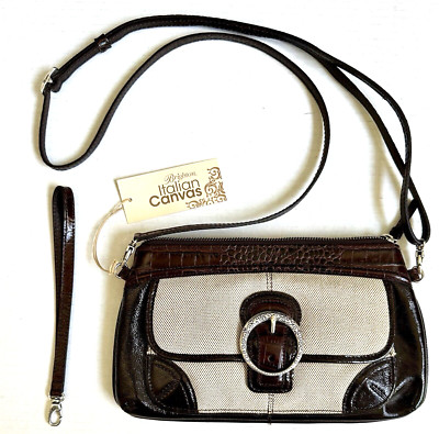 NWT Brighton Gotham Leather Canvas Organizer Wristlet Crossbody Brown Tan