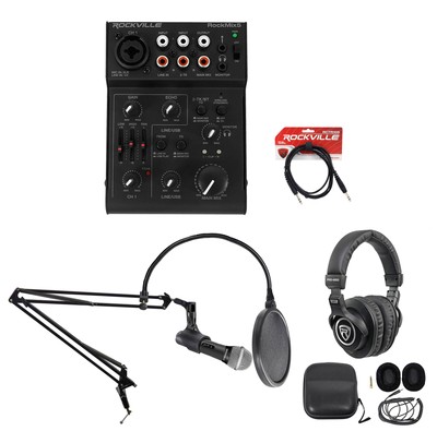 Rockville 1-Person Gaming Twitch Live Stream Recording Kit Mic+Boom+Headphones
