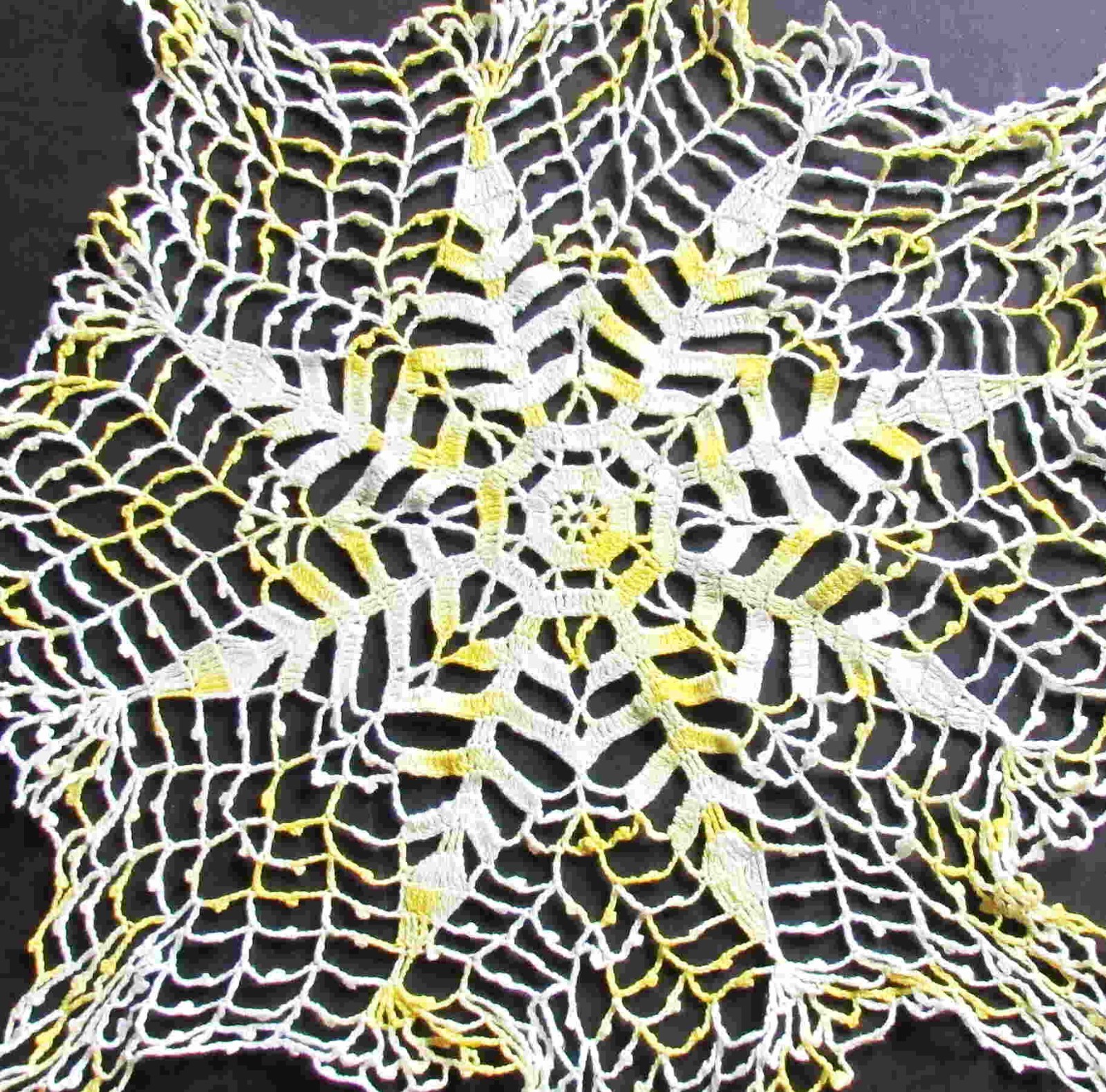 Thread Crocheted Vintage Doily Yellow White Hand Crafted 8 points 18