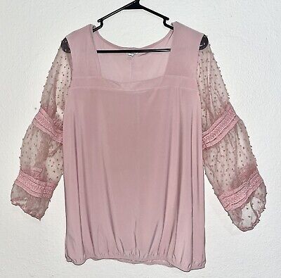 Corvia Blouse Shirt Girls Size XL Pink Long Sheer Lace Sleeves EUC