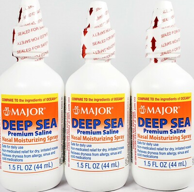 Major Deep Sea Nasal Saline Spray 1.5oz (Compare to Ocean Nasal Spray) - 3 Pack