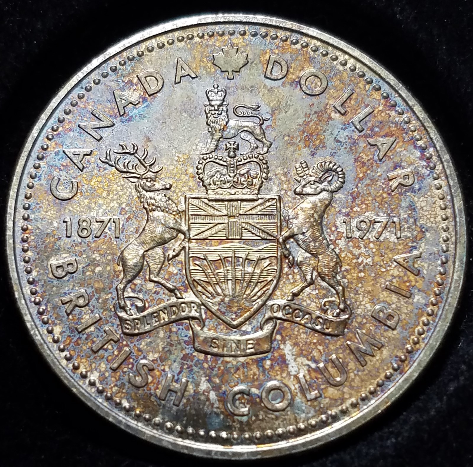 GREAT TONING 1971 GEM PROOF LIKE CANADIAN SILVER $1 ,-TONED C100706