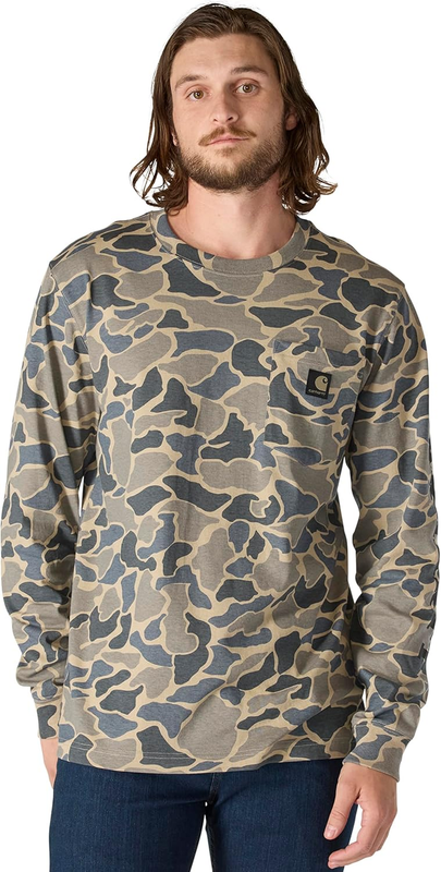 Carhartt Mens Relaxed Fit Heavyweight Long-Sleeve Pocket Camo Logo Graphic T-Shi