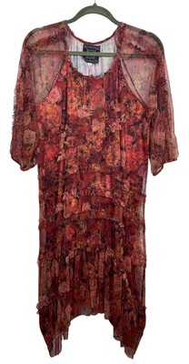Johnny Was Carole Mesh Womens Dress L Large Floral Print Ruffle Detail Mini $355