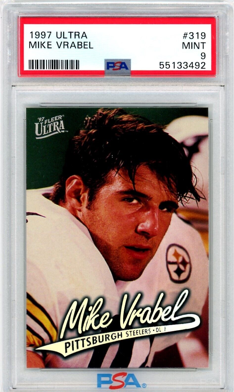 1997 Fleer Ultra MIKE VRABEL Steelers HOF RC Rookie Card 319 Tough PSA 9 Low Pop. rookie card picture