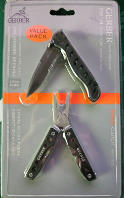 Gerber Evo Jr. Drop Point Serrated Edge Knife with Clutch Mini-Tool