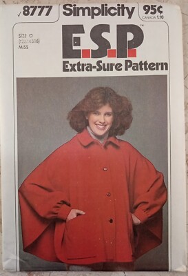 SIMPLICITY ESP 8777 VTG 70s Fashion Sew Pattern UNCUT Poncho coat cuffs 12 14 16