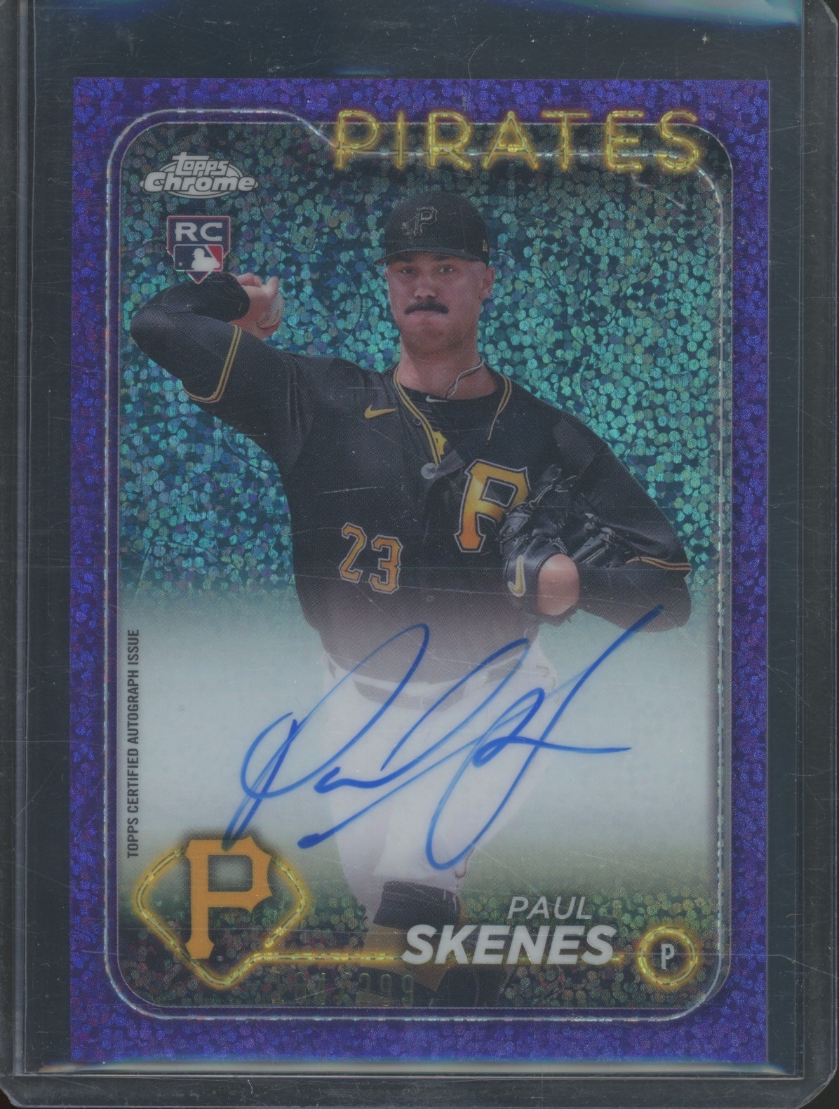 2024 Topps Chrome Purple Speckle Refractor Paul Skenes 184/299 Auto RC Rookie