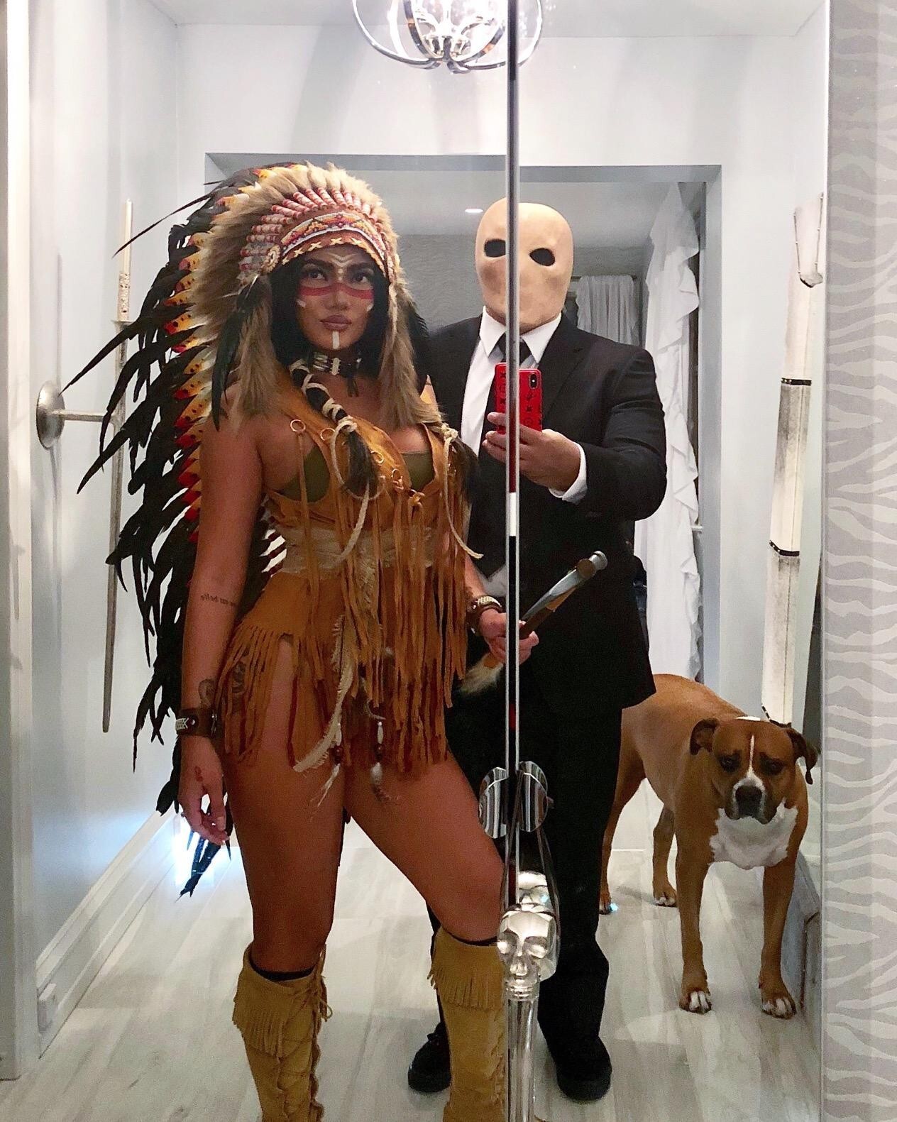 Pre-owned Handmade Native American Indian Inspired Feather Headdress Tribal Halloween Costume Props In Multi-color
