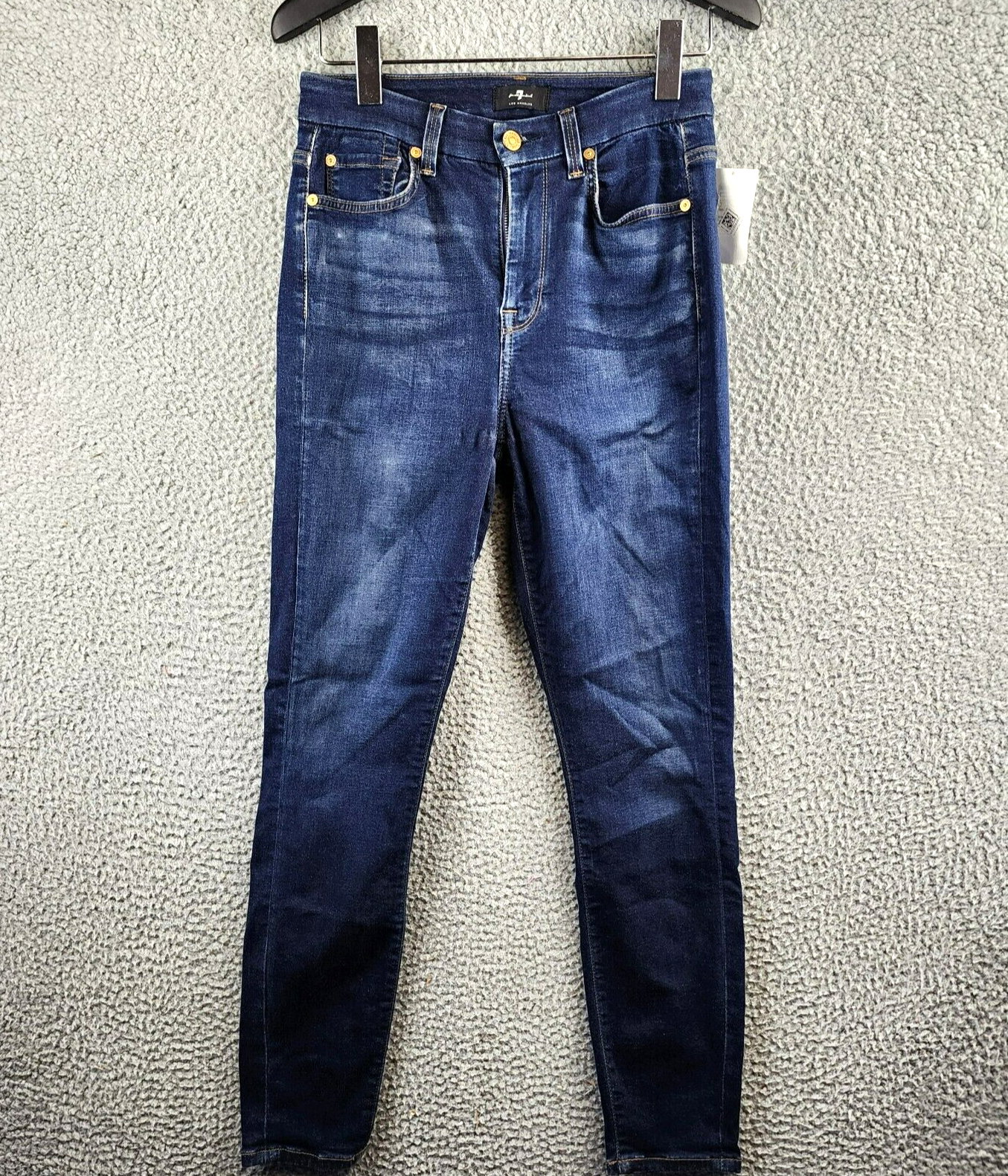 7 For All Mankind High Waist Ankle Skinny Jeans Women's 26 Blue Denim 5-Pockets - Picture 1 of 14