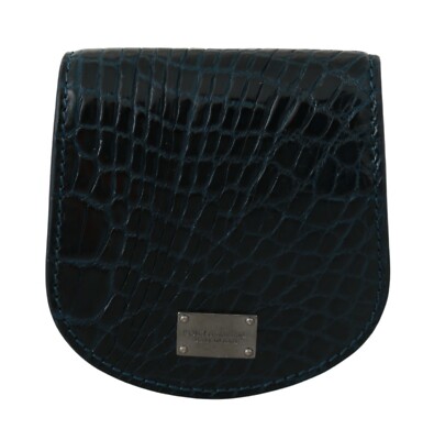 Pre-owned Dolce & Gabbana Coin Condom Case Holder Pocket Wallet Blue Exotic Skins Rrp $700