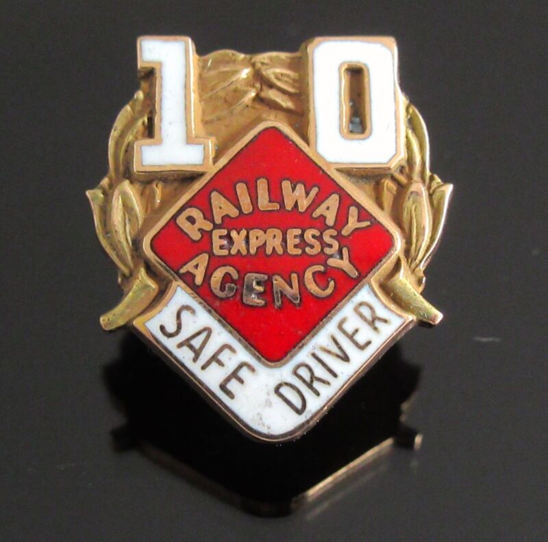 Vintage 10k Gold Railway Express Agency Safe Driver Award Pin Employee Service