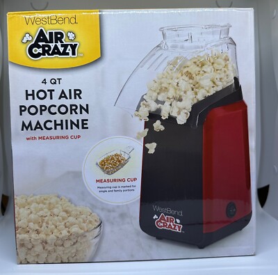 West Best Air Crazy Hot Air Popcorn Maker Machine (Black & Red, 3.8L/4Qt)