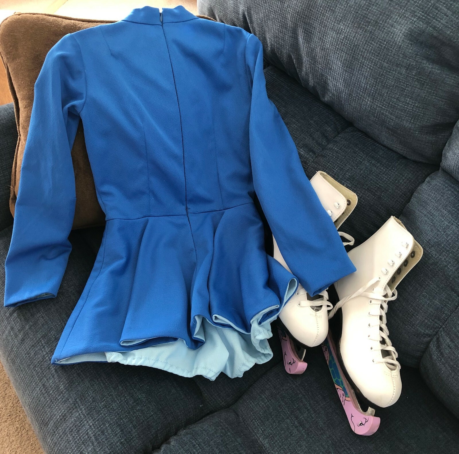 Vintage Skating Costume 1970's Royal Blue and Light Blue Zipper Back Homemade
