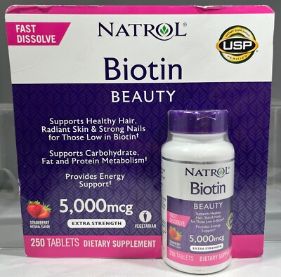 Natrol Biotin 5,000mcg Strawberry Flavor, 250 Fast Dissolve Tablets-EXP: 9/30/24