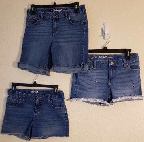 LOT of 3 Cat & Jack Girls Blue Stretch Denim Shorts With Waist Tabs (Size 14/16)