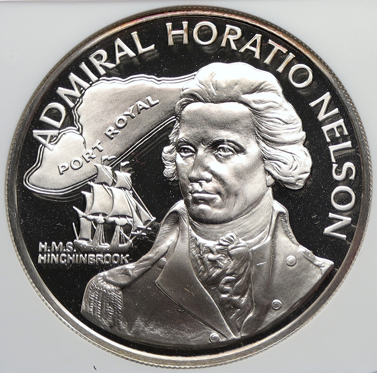 1976 JAMAICA Admiral Horatio Nelson Royal Navy SILVER 10 Dollar
