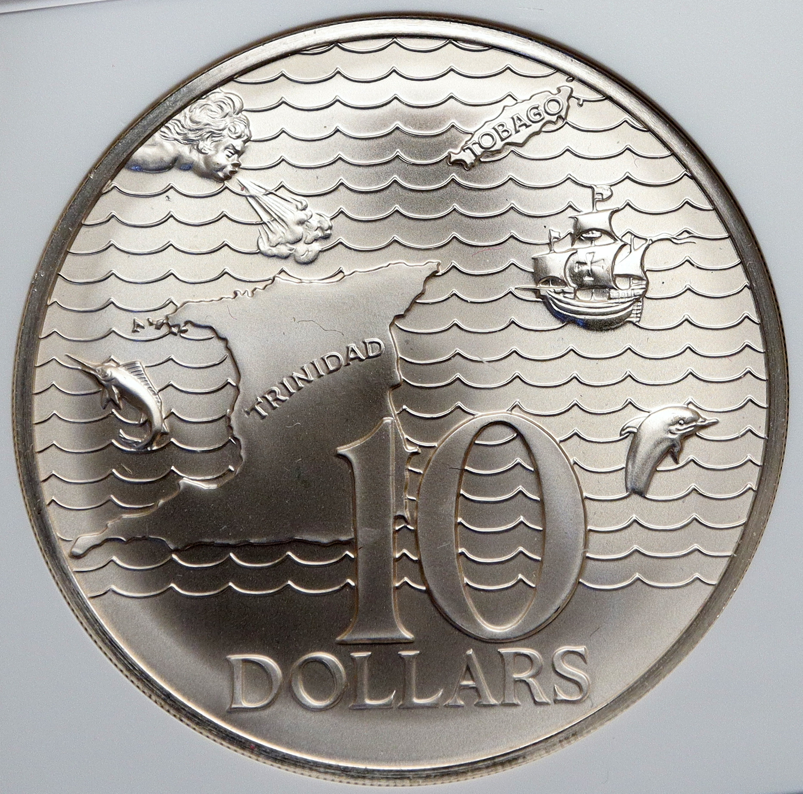 1973 TRINIDAD and TOBAGO Islands Large Vintage Proof Silver $10