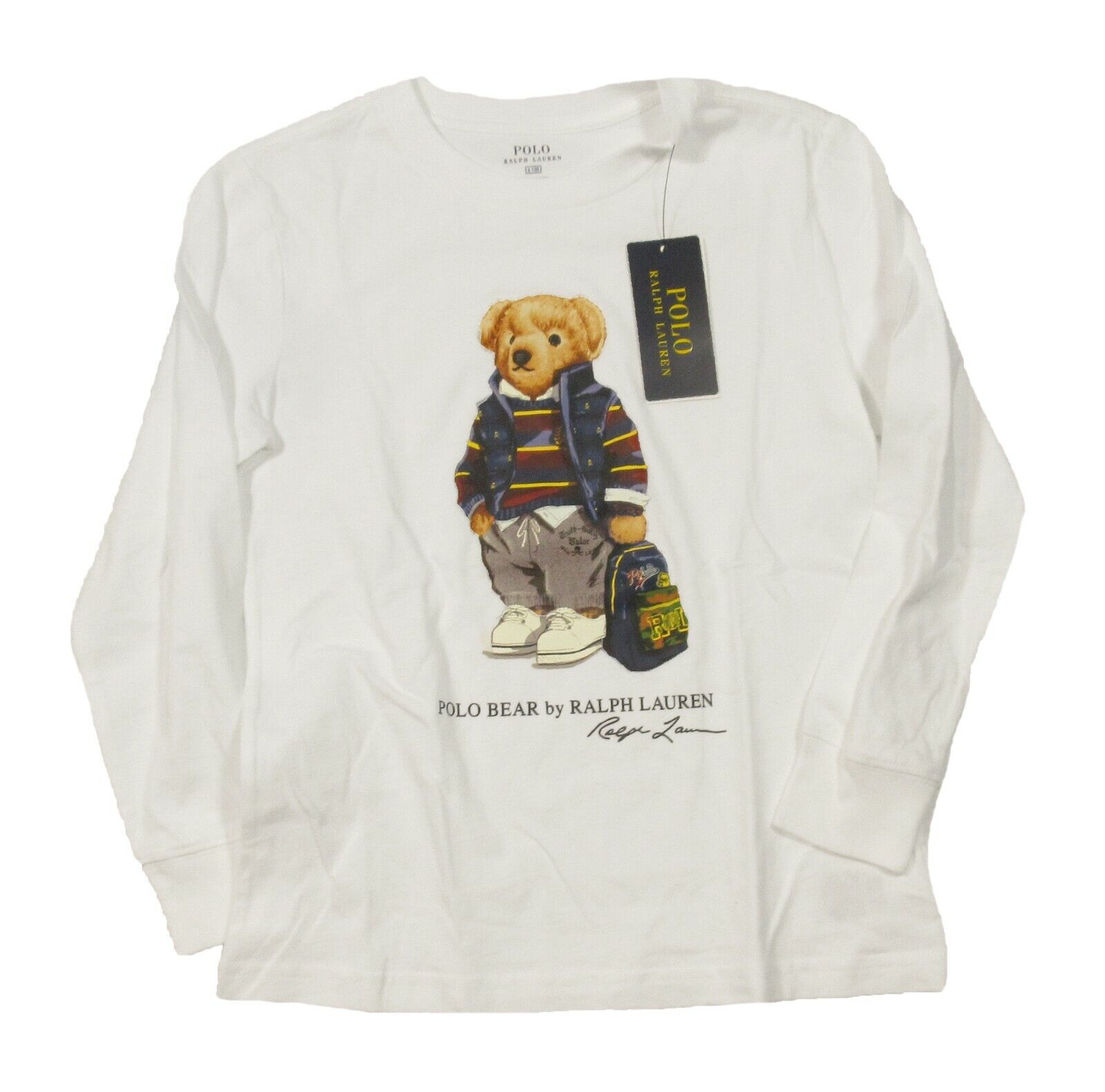 Polo Ralph Lauren Boys White Rugby Bear Graphic Print Long Polo Ralph Lauren Boys White Rugby Bear Graphic Print Long