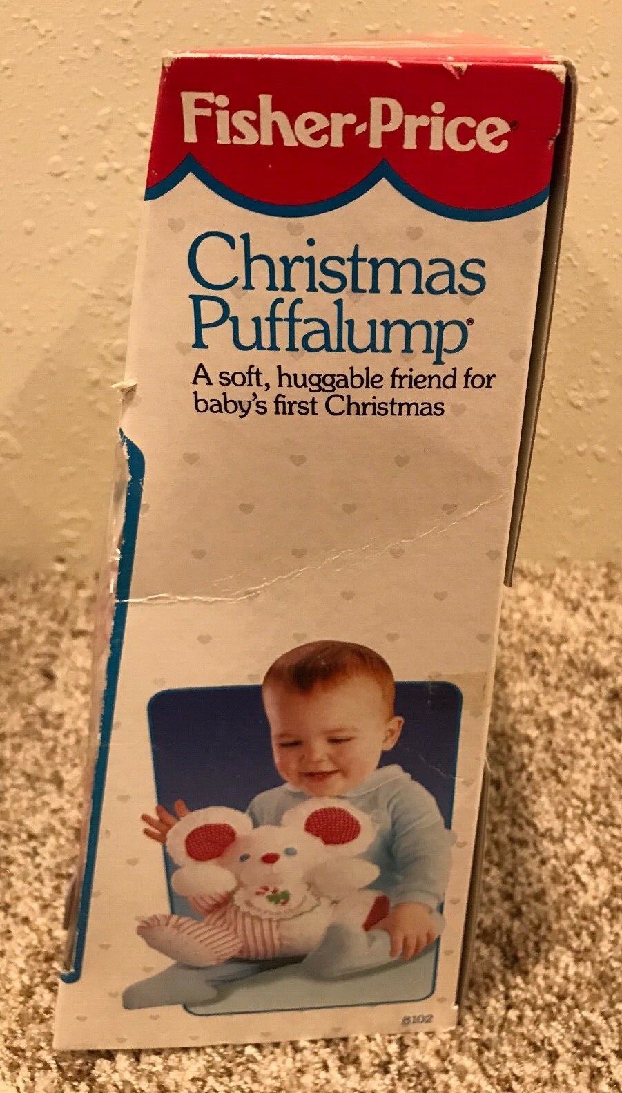 RARE 1990 Fisher-Price Puffalumps 8102 Baby's First Christmas Mouse Rattle