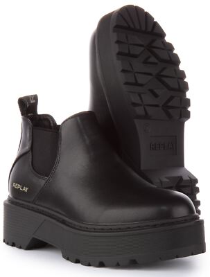 Pre-owned Replay Luisa Tiny Lightweight Eco Pull On Vegan Boot Black Womens Us 4 - 9