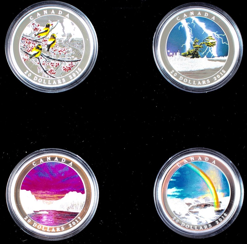 特価SALE★中国翡翠のホットストーン (R2) 新品未使用★温活、免疫力 2015-17 CANADA WEATHER PHENOMENON $20 x 4-1 Oz. FINE SILVER PROOF