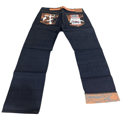 Vintage Made in Japan Evisu seldvage Denim orange paint all