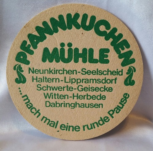 Set of 2 Vintage German Pancake House Advertising Drink Coasters Green White