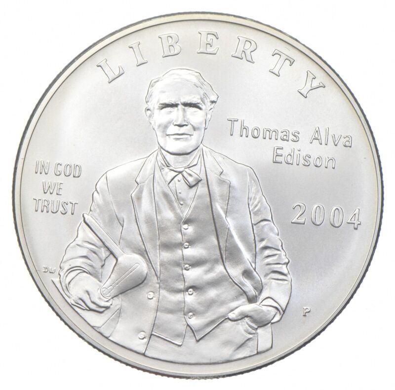 Unc  2004 Thomas A. Edison Light Bulb - Us Commemorative 90% Silver Dollar