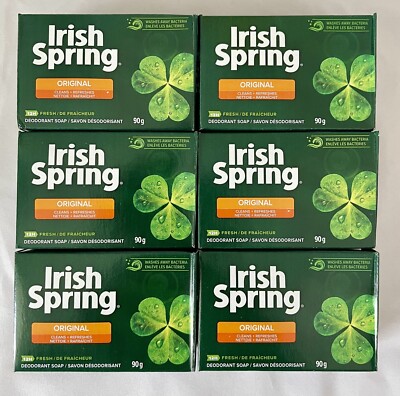 6 x Irish Spring Original Deodorant Soap 90g (Old Version No Flax Seed Oil)