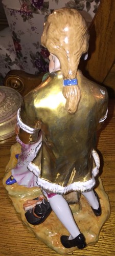 ANTIQUE GERMAN-GERMANY RARE DRESDEN PORCELAIN FIGURINE-LARGE SEATED LADY AND MAN