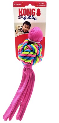KONG Wubba Weaves Ballistic with Rope Large Pink Squeaky Toss & Tug Dog Toy