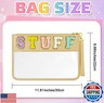 Morcheiong Chenille Letter Bag Cute Cosmetic Bag Clear Zipper Stuff Pouch Portable Multi-purpose PVC and Nylon Makeup Bag with Handle for Travel School Gym Beach（Beige Stuff）