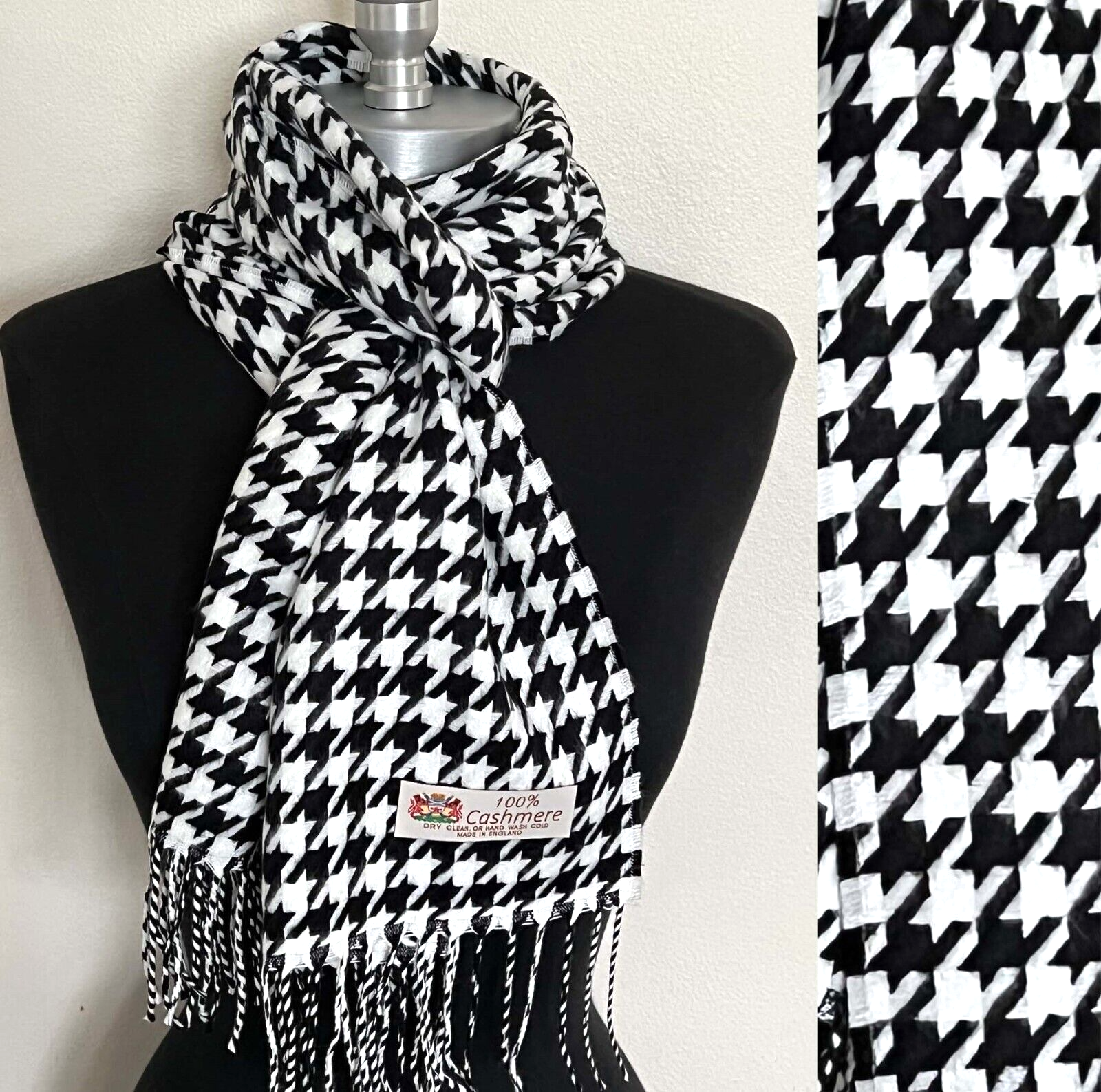 Men Womens Winter 100% CASHMERE Scarf Black/White