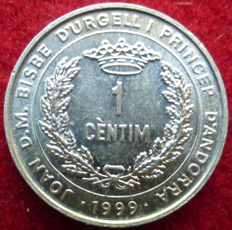 Principality Of Andorra 1 Centim 1999 Fao Unc Km-171 Prince Of Andorra Crown 