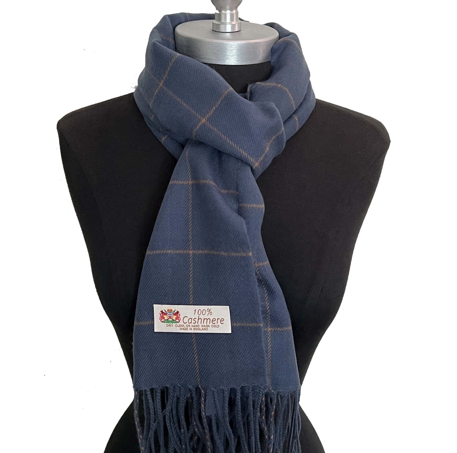 Men's Winter Warm 100% Cashmere Scarf Wrap Made in England Plaid Blue / Coffee
