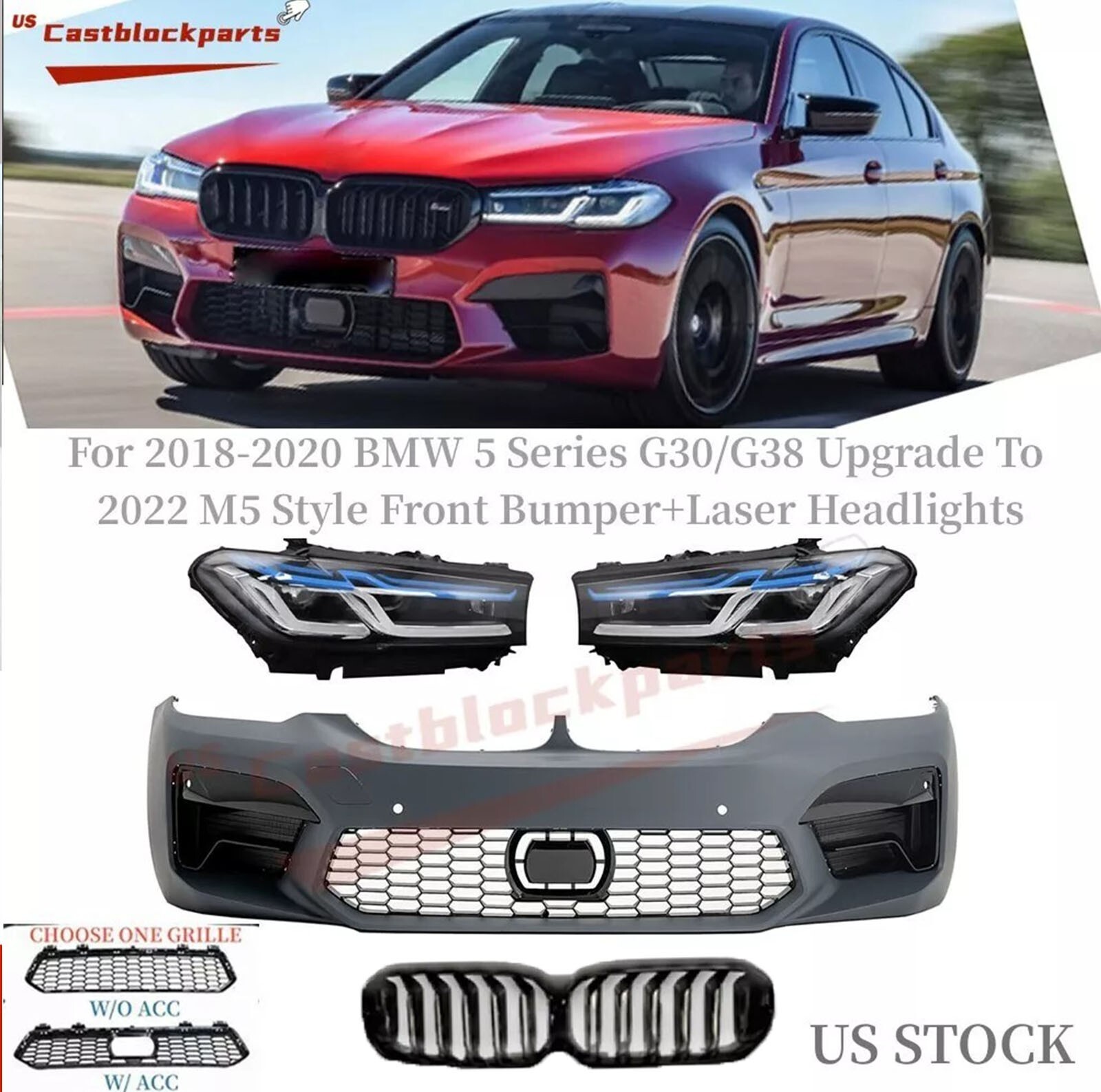 For 18-20 BMW 5 Series G30 G38 Upgrade to 2022 M5 Style Front