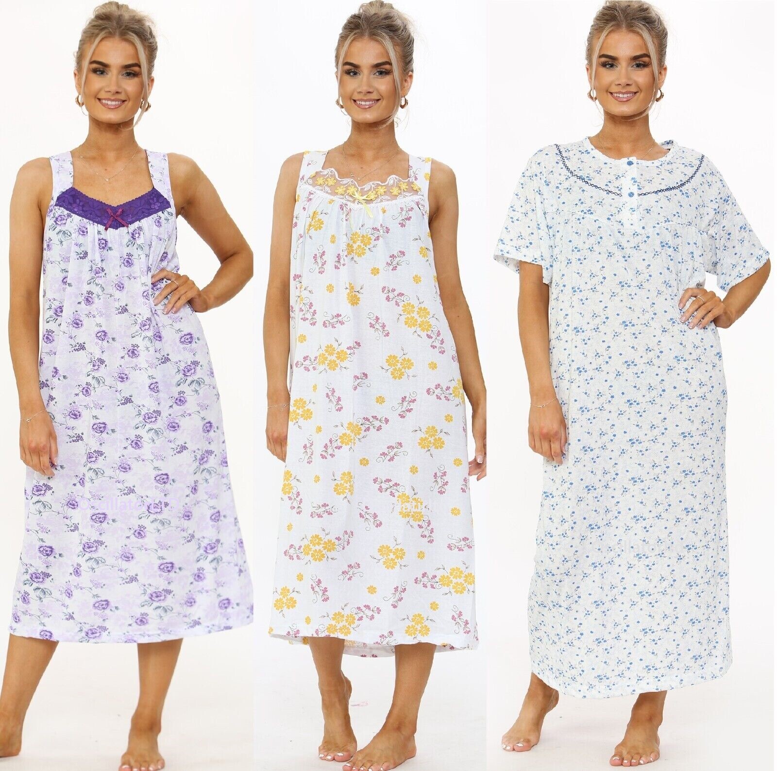 Ladies Womens 100% COTTON Summer Night Dress Shirt Nighties Nightshirt  Pyjamas | eBay