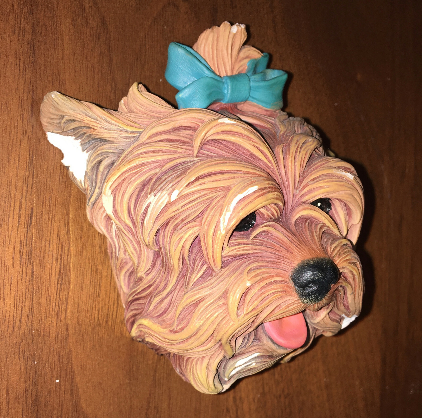 Vintage Bossons Yorkshire Terrier Yorkie Chalkware Head Plaque Hand Painted Art