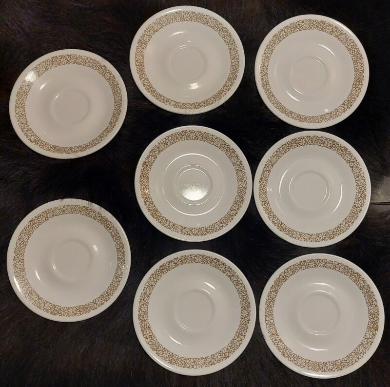 Lot Of 8 Corning Corelle Woodland Saucers Only Brown White Fern Floral Usa 